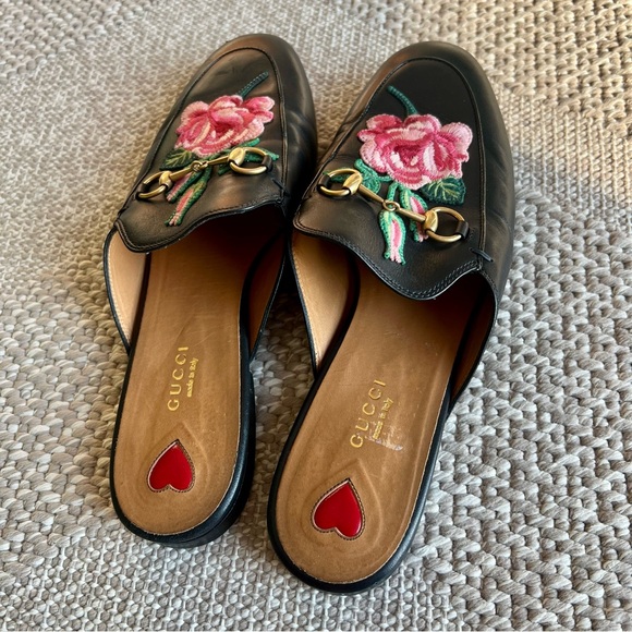 Gucci women’s Princetown embroidered black floral rose mules size 40 1/2 - Picture 14 of 14